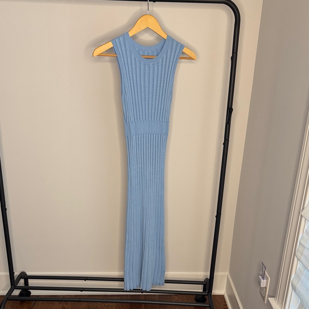 Sleeveless Ribbed Maxi Dress in Light Blue